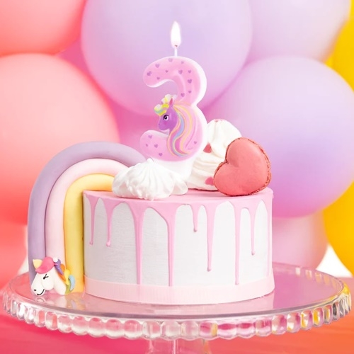 Świeczka urodziny dekoracja na tort jednorożec unicorn cyfra 3